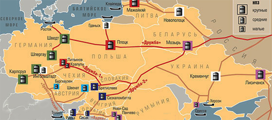 Карта прохождения газопровода дружба